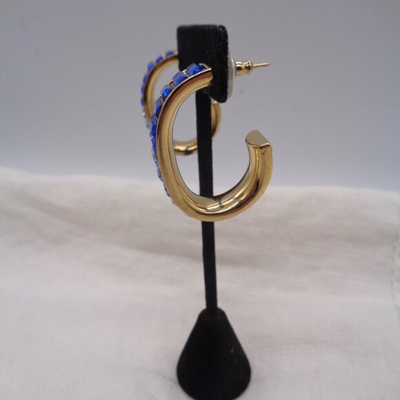 ST. JOHN Blue Baguette OMBRE CRYSTAL Hoop Pierced EARRINGS - Picture 4 of 9